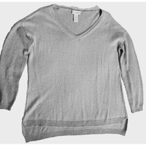 Soft Surroundings Women's PL Gray Angora Blend V-Neck 3/4 Sleeve Sweater